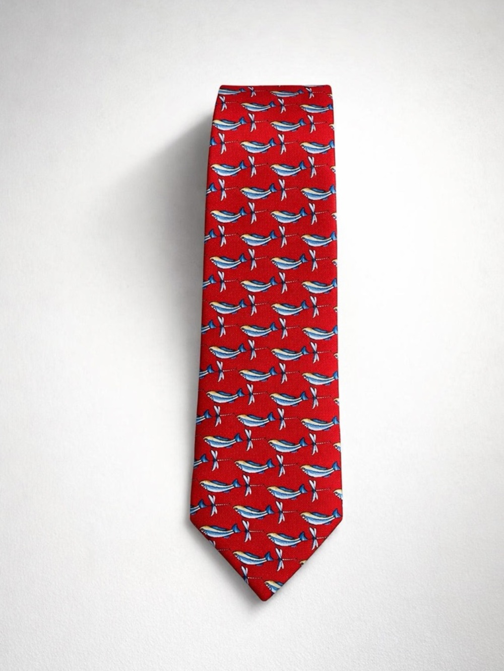 MEN’s TIFFANY & CO RED FLY FISHING TIE NOVELTY TIE DESIGNER GORP-CORE FISHERMAN